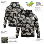 Custom Black Cream 3D Skull Gothic Vintage Grunge Art Sports Pullover Sweatshirt Hoodie