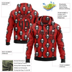Custom Red Black 3D Skull Gothic Floral Pattern Diamond Grid Sports Pullover Sweatshirt Hoodie