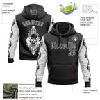 Custom Black White 3D Skull Gothic Floral Pattern Diamond Grid Sports Pullover Sweatshirt Hoodie