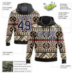 Custom Stitched Cream Navy Black-White 3D Pattern Design Tribal Ethnic Native American Sports Pullover Sweatshirt Hoodie