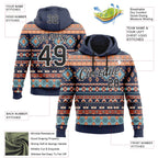 Custom Stitched Navy Black-White 3D Pattern Design Tribal Ethnic Native American Sports Pullover Sweatshirt Hoodie