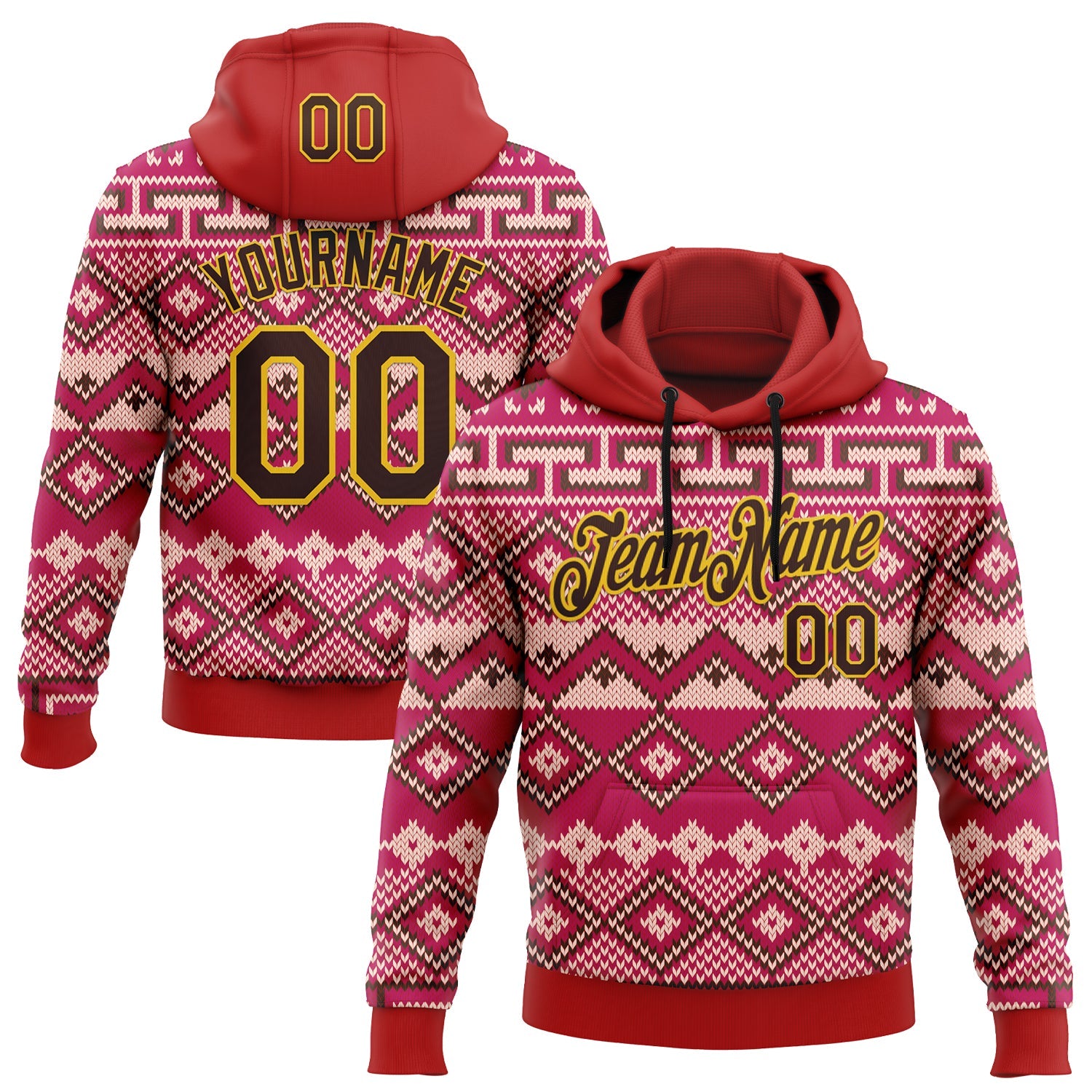 Custom Stitched Red Brown-Yellow 3D Pattern Design Tribal Ethnic Native American Sports Pullover Sweatshirt Hoodie
