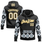 Custom Stitched Black White-Yellow 3D Pattern Design Tribal Ethnic Native American Sports Pullover Sweatshirt Hoodie