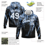 Custom Stitched Black White-Light Blue 3D Pattern Design Splash Grunge Art Sports Pullover Sweatshirt Hoodie