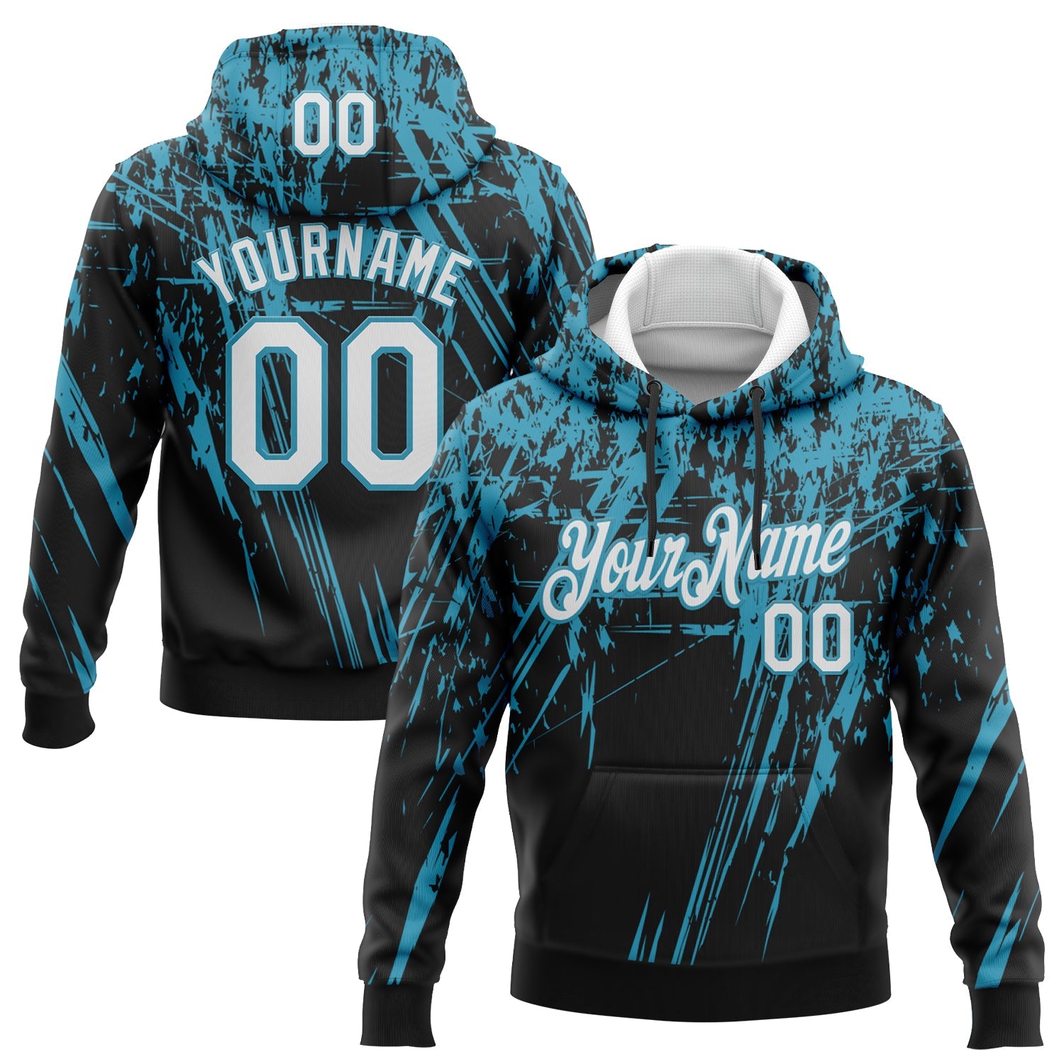 Custom Stitched Black White-Panther Blue 3D Pattern Design Splash Grunge Art Sports Pullover Sweatshirt Hoodie