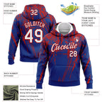 Custom Stitched Royal White-Red 3D Pattern Design Splash Grunge Art Sports Pullover Sweatshirt Hoodie