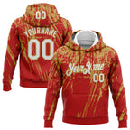 Custom Stitched Red White-Old Gold 3D Pattern Design Splash Grunge Art Sports Pullover Sweatshirt Hoodie