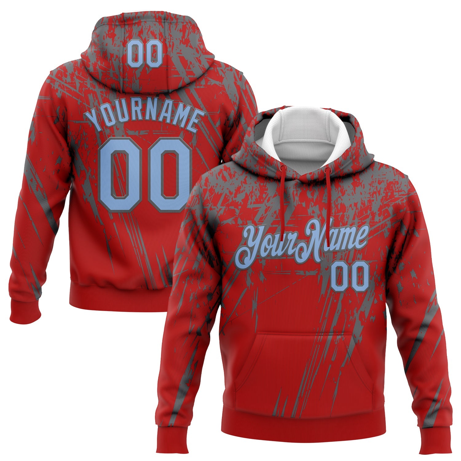 Custom Stitched Red Light Blue-Steel Gray 3D Pattern Design Splash Grunge Art Sports Pullover Sweatshirt Hoodie