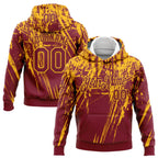 Custom Stitched Crimson Gold 3D Pattern Design Splash Grunge Art Sports Pullover Sweatshirt Hoodie