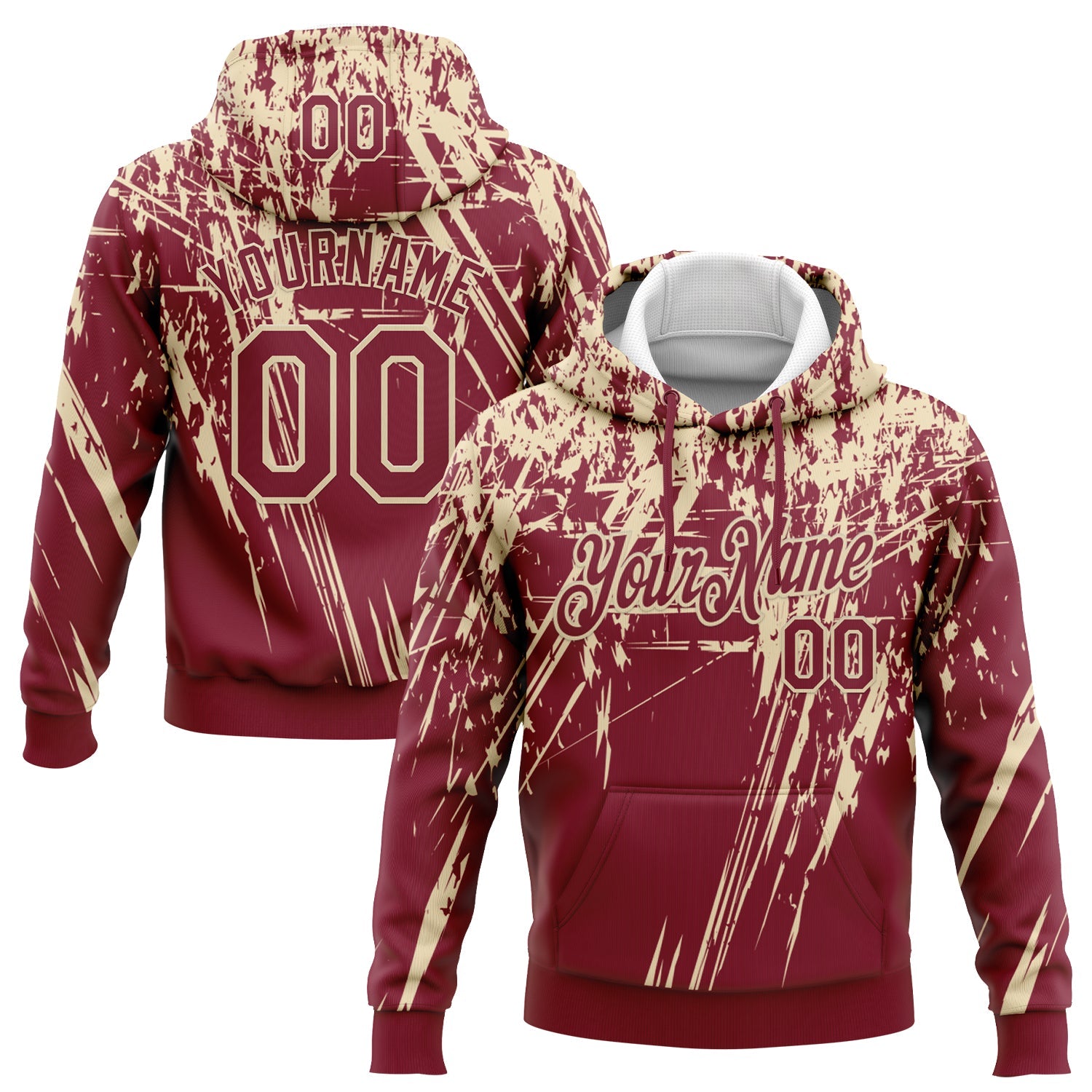 Custom Stitched Crimson Cream 3D Pattern Design Splash Grunge Art Sports Pullover Sweatshirt Hoodie