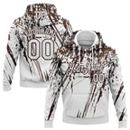 Custom Stitched White Brown 3D Pattern Design Splash Grunge Art Sports Pullover Sweatshirt Hoodie
