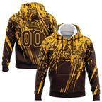Custom Stitched Brown Gold 3D Pattern Design Splash Grunge Art Sports Pullover Sweatshirt Hoodie