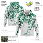 Custom Stitched White Kelly Green 3D Pattern Design Splash Grunge Art Sports Pullover Sweatshirt Hoodie