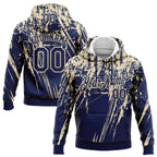 Custom Stitched Navy Cream 3D Pattern Design Splash Grunge Art Sports Pullover Sweatshirt Hoodie