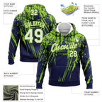 Custom Stitched Navy White-Neon Green 3D Pattern Design Splash Grunge Art Sports Pullover Sweatshirt Hoodie