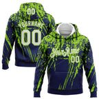 Custom Stitched Navy White-Neon Green 3D Pattern Design Splash Grunge Art Sports Pullover Sweatshirt Hoodie