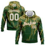 Custom Stitched Green White-Old Gold 3D Pattern Design Splash Grunge Art Sports Pullover Sweatshirt Hoodie