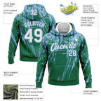 Custom Stitched Kelly Green White-Light Blue 3D Pattern Design Splash Grunge Art Sports Pullover Sweatshirt Hoodie