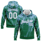 Custom Stitched Kelly Green White-Light Blue 3D Pattern Design Splash Grunge Art Sports Pullover Sweatshirt Hoodie