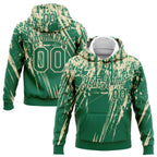 Custom Stitched Kelly Green Cream 3D Pattern Design Splash Grunge Art Sports Pullover Sweatshirt Hoodie