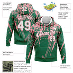 Custom Stitched Kelly Green White-Medium Pink 3D Pattern Design Splash Grunge Art Sports Pullover Sweatshirt Hoodie
