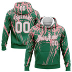 Custom Stitched Kelly Green White-Medium Pink 3D Pattern Design Splash Grunge Art Sports Pullover Sweatshirt Hoodie