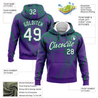 Custom Stitched Purple White-Kelly Green 3D Pattern Design Splash Grunge Art Sports Pullover Sweatshirt Hoodie