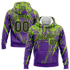 Custom Stitched Purple Black-Neon Green 3D Pattern Design Splash Grunge Art Sports Pullover Sweatshirt Hoodie