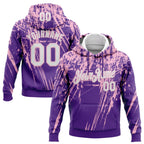 Custom Stitched Purple White-Light Pink 3D Pattern Design Splash Grunge Art Sports Pullover Sweatshirt Hoodie