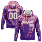 Custom Stitched Purple White-Medium Pink 3D Pattern Design Splash Grunge Art Sports Pullover Sweatshirt Hoodie