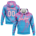 Custom Stitched Sky Blue White-Pink 3D Pattern Design Splash Grunge Art Sports Pullover Sweatshirt Hoodie