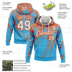 Custom Stitched Sky Blue White-Orange 3D Pattern Design Splash Grunge Art Sports Pullover Sweatshirt Hoodie