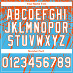 Custom Stitched Sky Blue White-Orange 3D Pattern Design Splash Grunge Art Sports Pullover Sweatshirt Hoodie