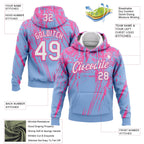 Custom Stitched Light Blue White-Pink 3D Pattern Design Splash Grunge Art Sports Pullover Sweatshirt Hoodie