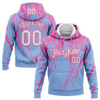 Custom Stitched Light Blue White-Pink 3D Pattern Design Splash Grunge Art Sports Pullover Sweatshirt Hoodie