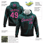Custom Stitched Black Pink-Teal 3D Pattern Design Splash Grunge Art Sports Pullover Sweatshirt Hoodie