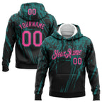 Custom Stitched Black Pink-Teal 3D Pattern Design Splash Grunge Art Sports Pullover Sweatshirt Hoodie