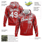 Custom Stitched Red White-Gray 3D Pattern Design Splash Grunge Art Sports Pullover Sweatshirt Hoodie