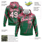 Custom Stitched Kelly Green White-Neon Pink 3D Pattern Design Splash Grunge Art Sports Pullover Sweatshirt Hoodie