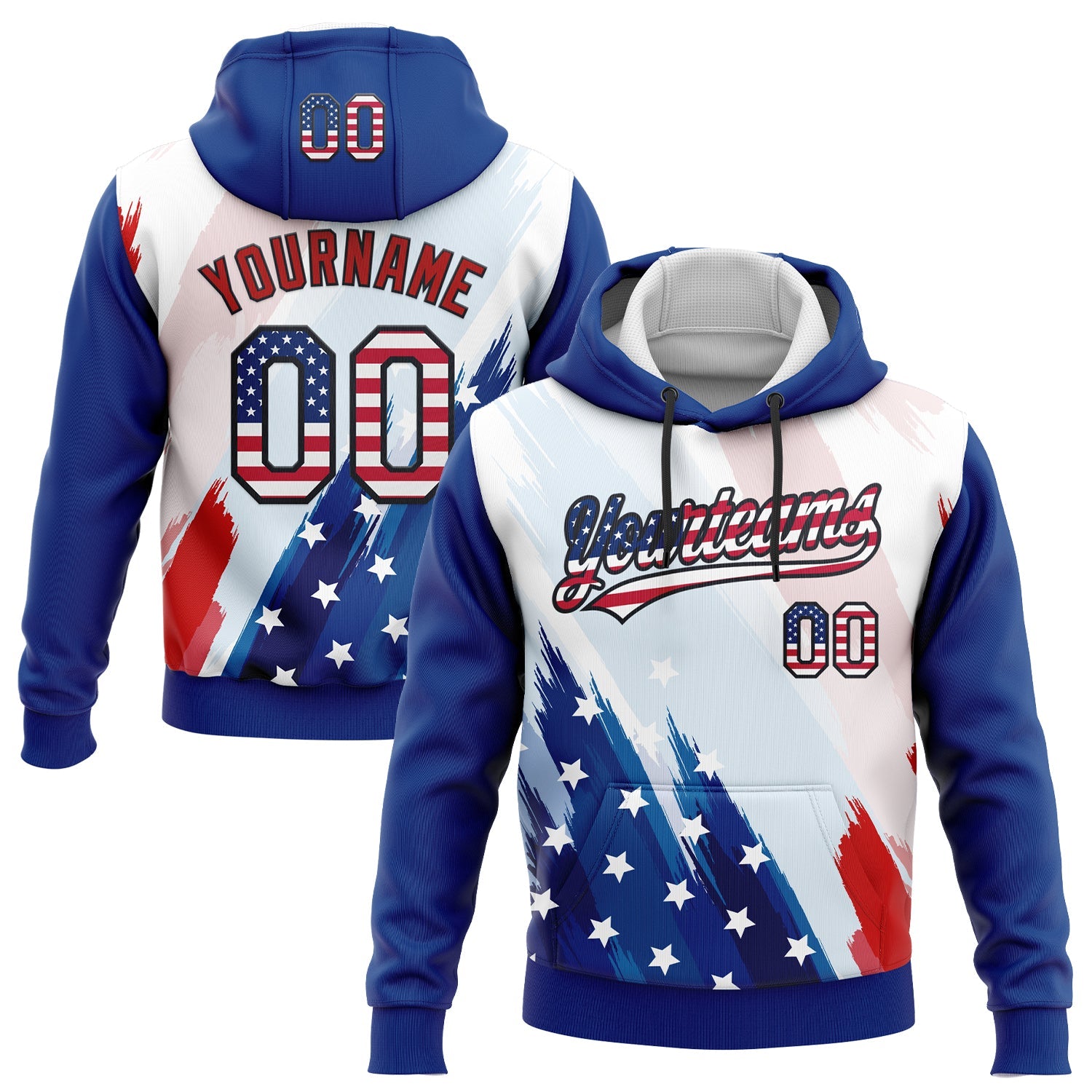 Custom Stitched White USA Flag Royal Black-Red 3D American Flag Sports Pullover Sweatshirt Hoodie