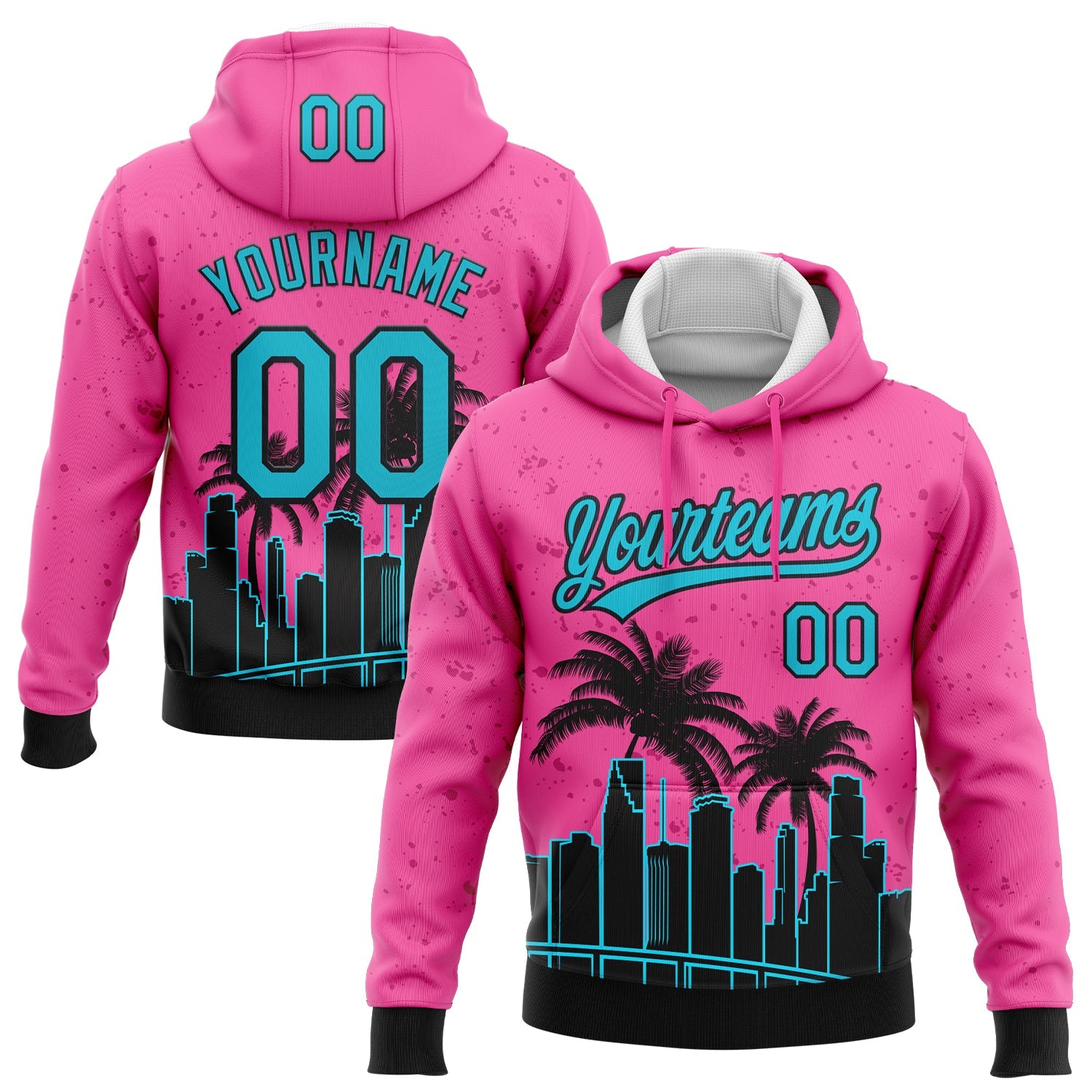 Custom Stitched Pink Sky Blue-Black 3D Miami Palm Trees City Edition Sports Pullover Sweatshirt Hoodie