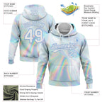 Custom Stitched White Light Blue 3D Pattern Design Abstract Trendy Holographic Vaporwave Style Sports Pullover Sweatshirt Hoodie