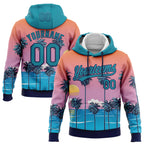 Custom Stitched Orange Teal Pink Blue-Navy 3D Sun Beach Hawaii Palm Trees Sports Pullover Sweatshirt Hoodie