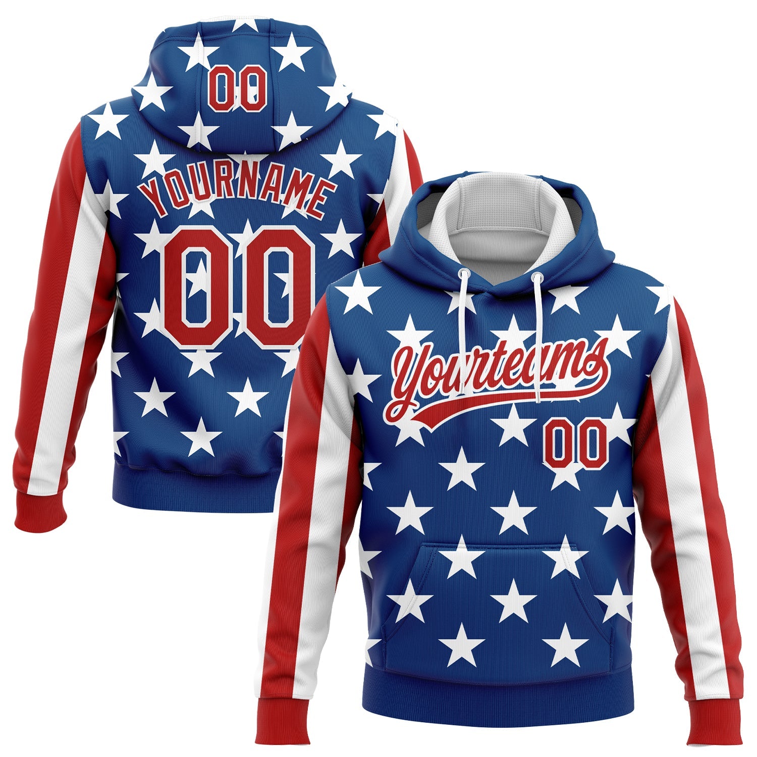 Custom Stitched Royal Red-White 3D American Flag Sports Pullover Sweatshirt Hoodie