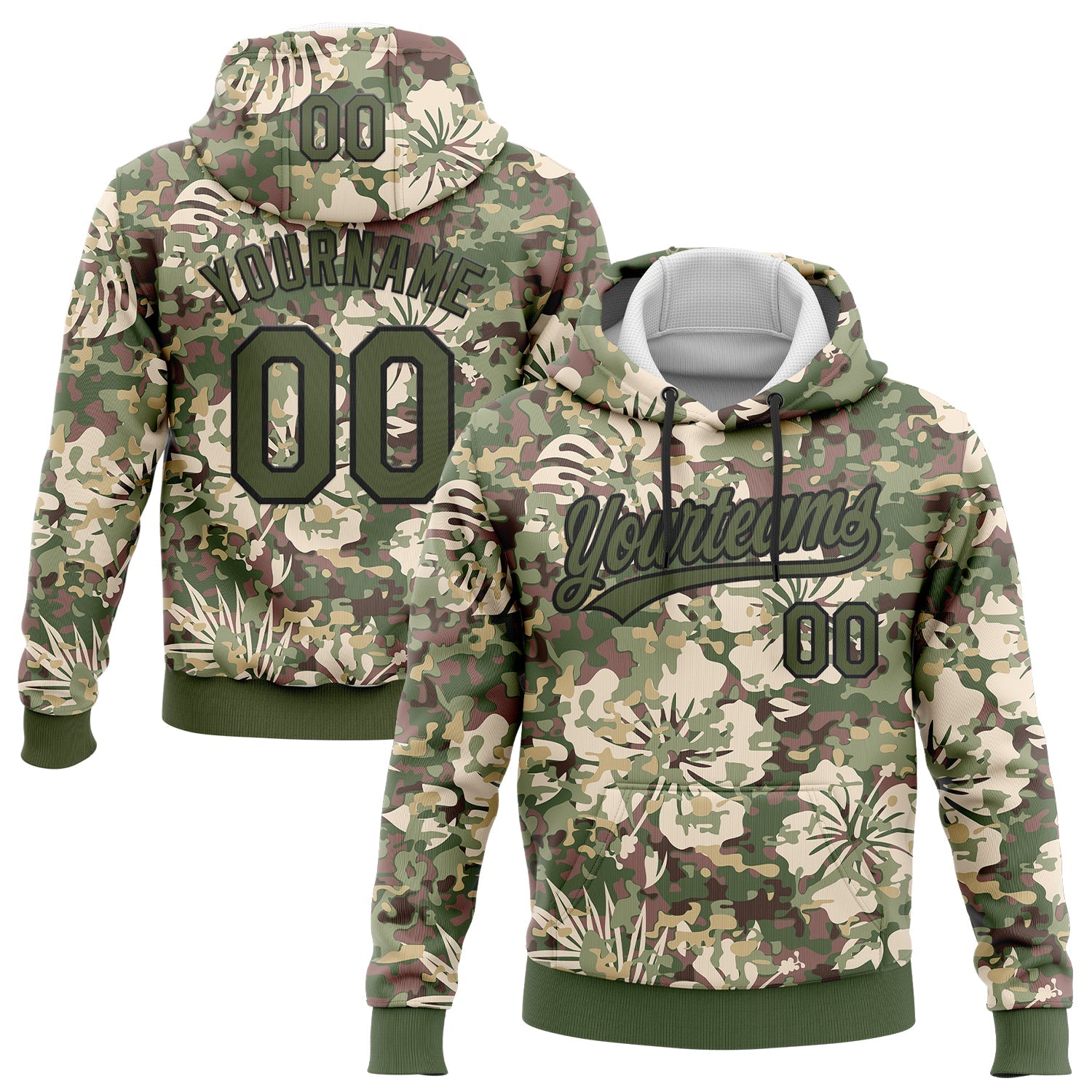 Custom Stitched Camo Olive-Black 3D Hawaii Palm Plant Sports Pullover Sweatshirt Salute To Service Hoodie