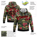 Custom Stitched Camo Black-Red 3D Rose Sports Pullover Sweatshirt Salute To Service Hoodie