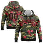 Custom Stitched Camo Black-Red 3D Rose Sports Pullover Sweatshirt Salute To Service Hoodie