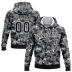 Custom Stitched Camo Black-White 3D Dinosaur Sports Pullover Sweatshirt Salute To Service Hoodie