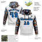 Custom White Blue-Brown 3D Skull Funny Sports Pullover Sweatshirt Hoodie