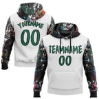 Custom White Kelly Green-Black 3D Skull Roses Floral Sports Pullover Sweatshirt Hoodie